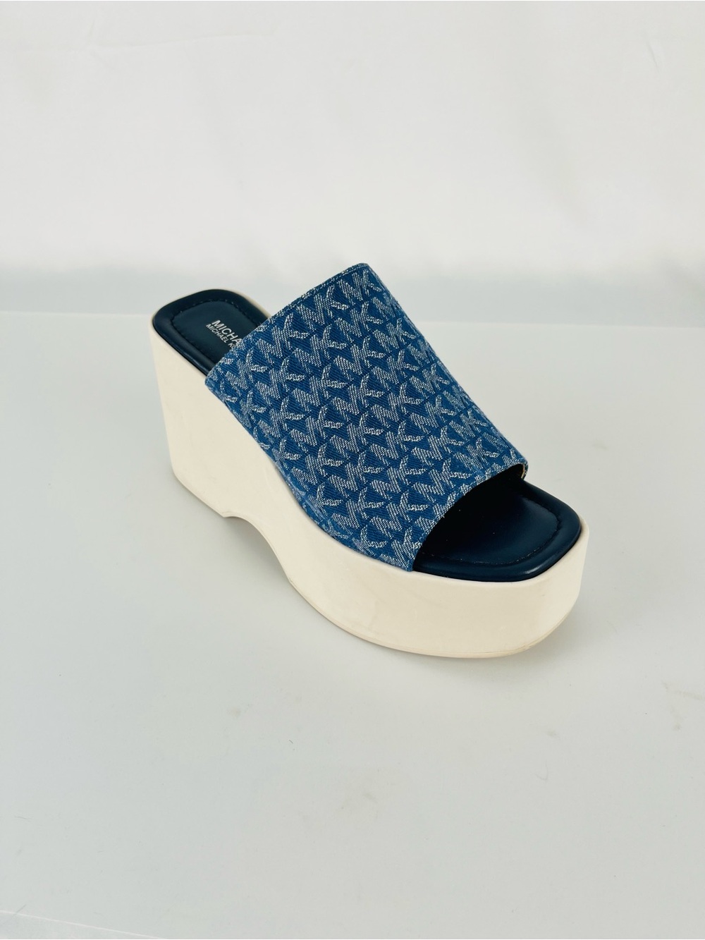 MICHAEL Michael Kors Dabney Chunky Platform Slide Sandals Denim Monogram Size 10